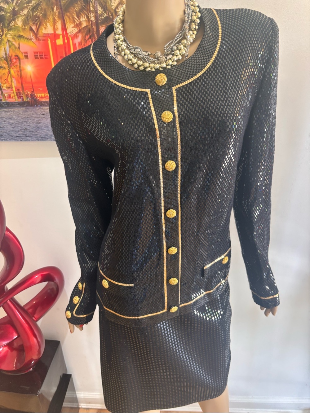 St. John bling all paillettes Jacket Gold Buttons sequins 12 L embellished
